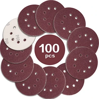 Image of STEBRUAM 100PCS 125mm Sanding Discs 60 Grit, 5 Inch 8 Hole Hook and Loop Pads for Random Orbital Sander