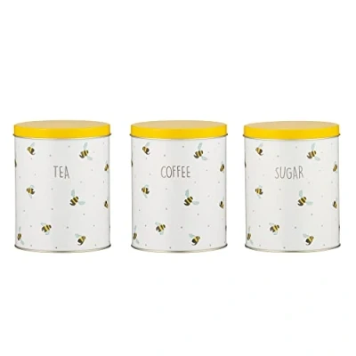 Image of Price &amp; Kensington Sweet Bee Set Of 3 Tea, Coffee and Sugar Storage Canisters