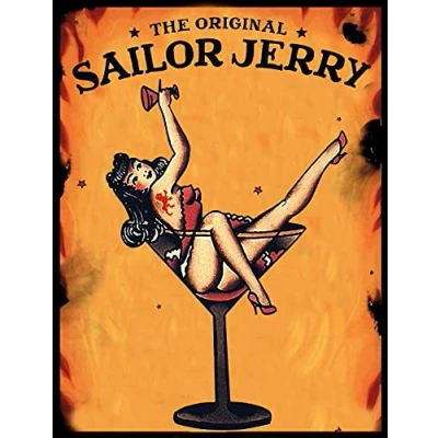 Image of Aoevc Tin Sign Vintage Sailor Jerry Rummetal Wall Decoration Home Bar Metal Signs 8x12 Inch