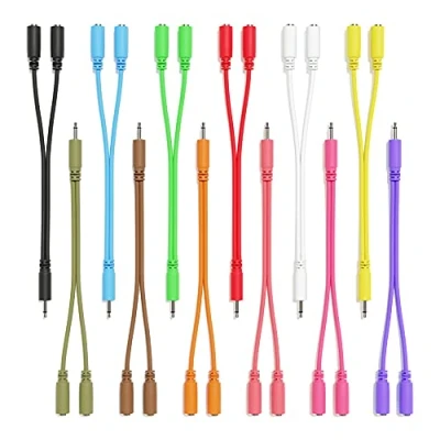 Image of ExcelValley 12 Pack Mono Splitter Y Patch Cables TS 3.5mm 1/8&quot; Eurorack Synth Synthesizer