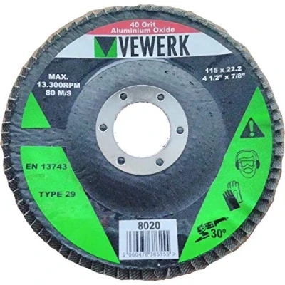 Image of VEWERK Pack of 10 Flap Discs 40 Grit Oxide (115mm X 22.2mm) 8020
