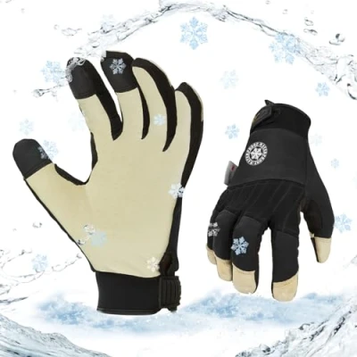 Image of Vgo... Winter Waterproof Gloves Men in Leather, Utility Cold Weather for Work Freezer Walking Building Multifunction,1 pair