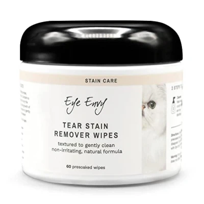 Image of Eye Envy Tear Stain Wipes for Cats Textured to Gently Clean, Treats The Cause of Staining 100% Natural Formula Recommended by Persian &amp; Exotic Breeders, Vets, Groomers 60 Ct
