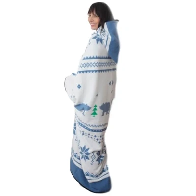 Image of Easylife Zip Up Polar Fleece Cosy Robe Blue, Machine Washable Women&#039;s Robes (measures 150 x 170cm with a hood of 40 40cm), Snug For Women and Men Fully Guaranteed Blue
