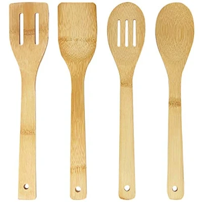 Image of Joeji&#039;s Kitchen Bamboo Wooden Utensils for Cooking 4 Resistant &amp; Stylish Spoon Spatula Slotted