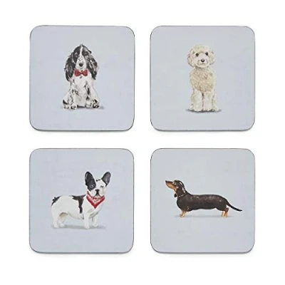 Image of Cooksmart Pack of 4 Drink Coasters British Designed Eco Cork Drinks For Modern Homes All Types Cups &amp; Mugs Curious Dogs