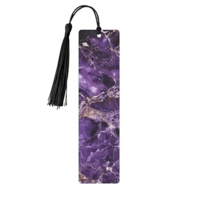 Image of Metal Bookmark with Tassel Book Mark Marble Purple Reading Markers for Lovers Bookmarks Writers Readers Men Women Marks Accessories