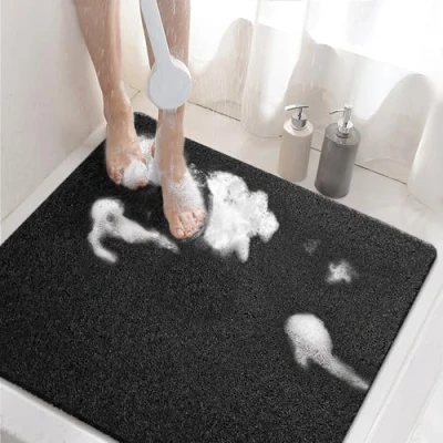 Image of HITSLAM Shower Mat Non Slip, 60 x CM Slip Bath with Drain, Soft PVC Loofah for Tub, Quick Drying Bathroom, Black