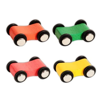 Image of Fun World Toys Wooden Click Clack Racetrack with 4 Racing cars (4 Spare cars)