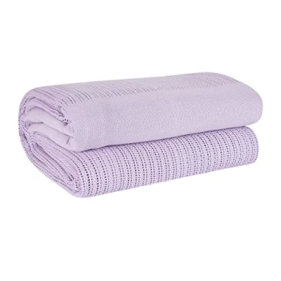 Image of EHC Cotton Soft Hand Woven Reversible Lightweight Adult Cellular Blanket, King Size 230 cm x 250 cm, Lavender