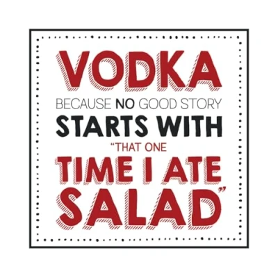 Image of Emotional Rescue Contemporary Open Funny Blank Greeting Card &#039;Vodka&#039; The Best Stories Graphic Text From Jam &amp; Toast Range Humorous for Him/Her