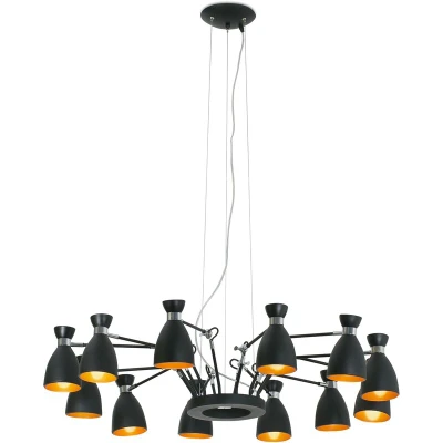 Image of Retro 12 Light Multi Arm Ceiling Pendant Black, Gold, E14