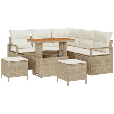 Image of vidaXL 8 Piece Garden Sofa Set with Cushions Beige Poly Rattan Acacia
