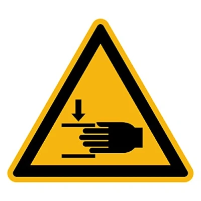 Image of Sticker Danger Warning NF ISO 7010 Laminated Triangular Signage Adhesive Water and UV Resistant Crushing Of Hands 35x35 cm