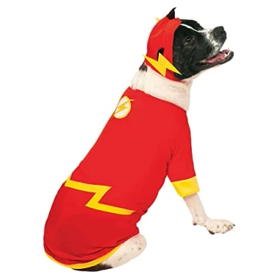 Image of Rubie&#039;s mens Official Rubie s DC Comic Flash Pet Dog Costume Super Hero Gift Size Medium, Multi colored, M UK Halloween