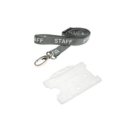 Image of ID Card It 1 x Staff Neck Strap Lanyard &amp; Pass Badge Holder (Grey Metal Clip)