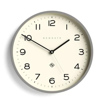 Image of NEWGATE® Echo Number Three Modern Wall Clock Clocks Round Kitchen for Living Room Office Contemporary Case Minimalist Dial Grey