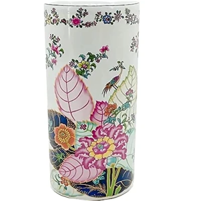 Image of M S L Pink Floral Ceramic Umbrella Stand Walking Stick Large Vase