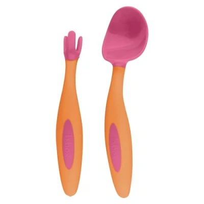 Image of b.box Toddler Cutlery Set: Patented FLORK™ Designed Fork, Spoon &amp; Travel Case, Easy Grip Handles, Dishwasher Safe, BPA Free (Strawberry Shake)