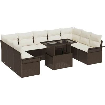 Image of vidaXL 10 Piece Garden Sofa Set with Cushions Brown Poly Rattan