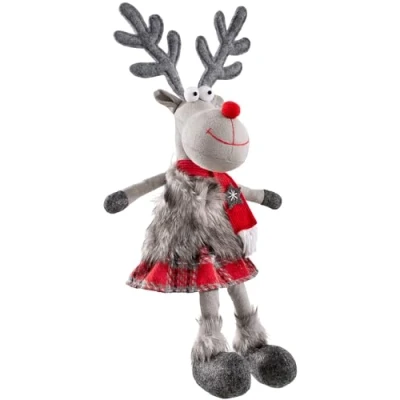 Image of WeRChristmas Sitting Girl Reindeer Figurine with Soft Legs, Multi Colour, 42cm