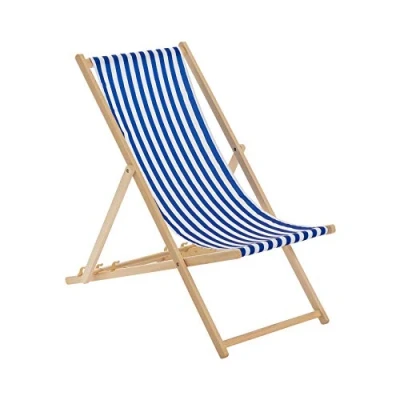 Image of Blue Stripe Folding Wooden Deck Chair By Harbour Housewares