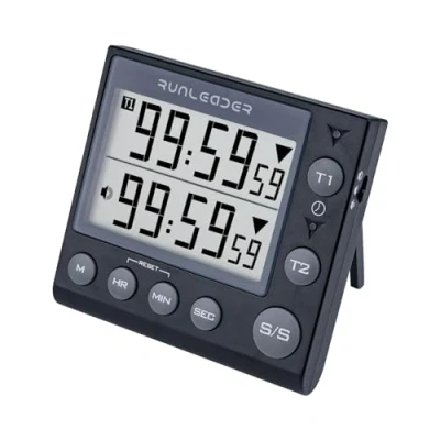 Image of NInE ROnG 2 Channel Countdown Countup Timer with 12H/24H Clock Kitchen Magnetic Digital Minute/Second Desk Electric Stopwatch for Cooking Meeting（Black）