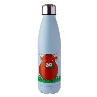 Image of Puckator Highland Coo Stainless Steel Water Bottle Cold for 24h and Hot 12h Metal Bottles with Coow Design Double Walled Modern Thermos Flask Bpa Free 500 ml
