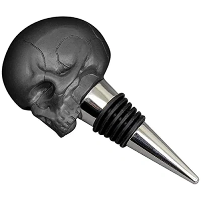 Image of Iron &amp; Glory Decorative Skull Bottle Stopper Keep Opened Bottles Fresher for Longer Champagne Stoppers Glass Home Bar Accessories Wine BLACK