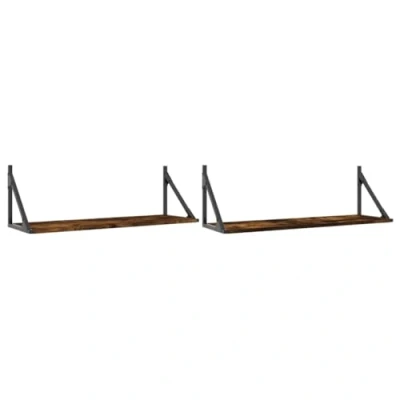Image of vidaXL Wall Shelves, 2 Piece Set, Smoked Oak Finish, Engineered Wood, Floating Design, 80x25x25.5 cm, Ideal for Living Room or Office Display and Storage