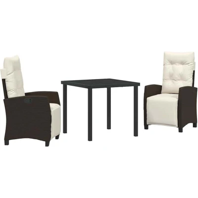 Image of vidaXL 3 Piece Garden Dining Set Brown Poly Rattan