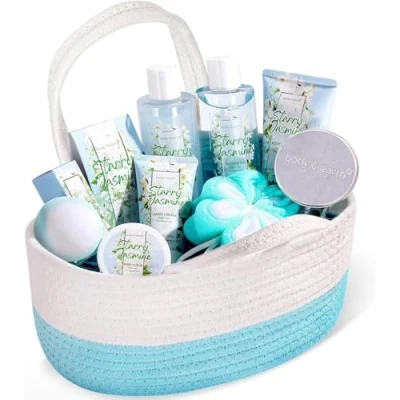 Image of BODY &amp; EARTH Bath Sets for Women, 11 Pcs Spa Gift Jasmine Scented Includs Milk Lotion Butter, Hand Soap, Bubble Bath, Mothers Day Idea, Beauty Women