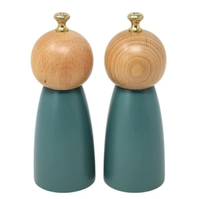 Image of UNIQUE HOME LIVING 17cm Salt and Pepper Grinders Set of 2 Wooden &amp; Shakers, Manual Mills with Adjustable Coarseness Ivy Green