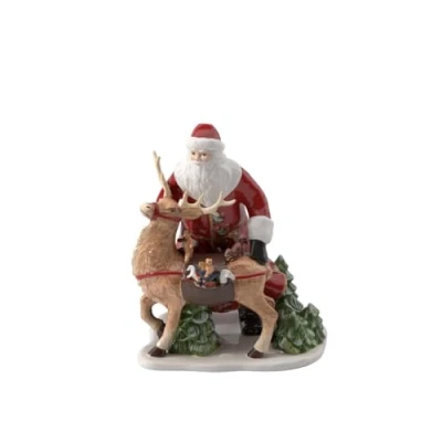 Image of Villeroy &amp; Boch Christmas Toys Memory Santa with deer, a decorative ornament made of hard porcelain, suitable for candles, multi coloured, 30 x 24 35 cm