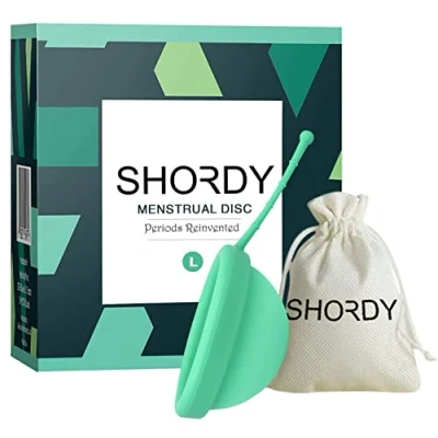 Image of SHORDY Reusable Menstrual Disc (Large) with Storage Bag, Medical Grade Silicone, Soft Period Disc, Heavy Flow Kit, Feminine Hygiene &amp; Care Tampons, Pads Cups Alternative (Green)