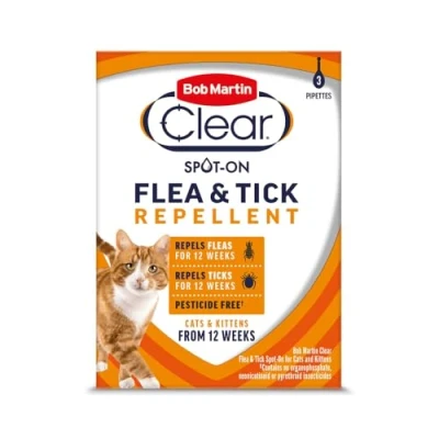 Image of Bob Martin Clear Flea &amp; Tick Spot On Repellent Treatment for Cats and Kittens, 12 Week Protection