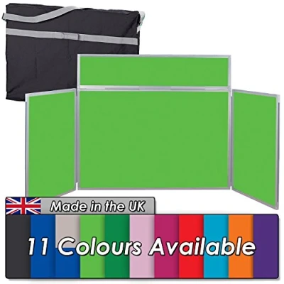 Image of Wonderwall Tabletop Folding Exhibition 3 Panel Display Kit with Clip on Header &amp; Bag 11 Colours for Schools, Exhibitions, Offices, Venues (Grass Grey Frame)