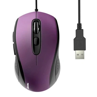 Image of TECKNET Wired Mouse, Mice Optical USB Computer Mouse With 3600 DPI Tracking, Gaming Grade Sensor, 6 Buttons, Business Office PC/Laptop, Great for Graphic Design (Purple, Medium)