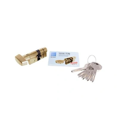 Image of Tesa Assa Abloy, T75B3535L Security Cylinder T70 Long Cam Key Button 35 x mm, Brass Finish, 35x35 mm