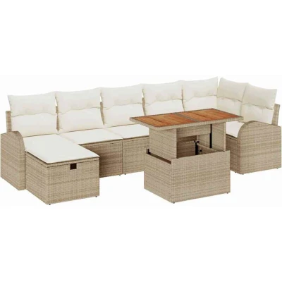 Image of vidaXL 8 Piece Garden Sofa Set with Cushions Beige Poly Rattan