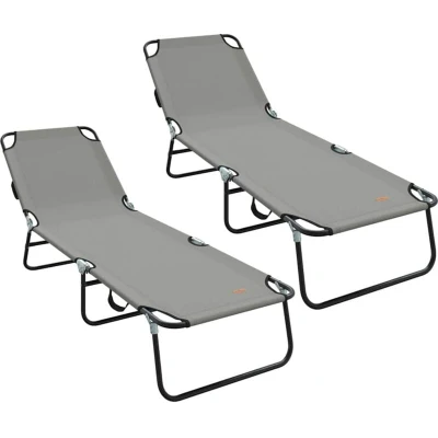 Image of vidaXL Folding Sun Lounger 2 pcs Portable Grey 600D Oxford Fabric