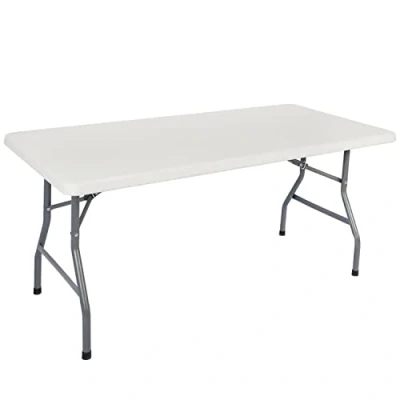 Image of 5ft (152CM x 75cm) Heavy Duty Plastic Folding Table, Picnic Camping Garden Outdoor Diner, BBQ table. (White, 6FT (180cm Table)