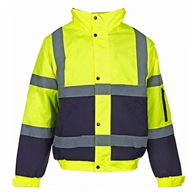 Image of High Visibility Jacket Hi Vis Bomber Padded Winter Warm Jackets Concealed Hood S to 4XL (Yellow/Navy, Medium)