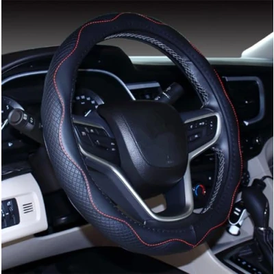 Image of Istn Unisex&#039;s 2018 Sport Style Contrast Color Non slip Sweat Good Breathable PU Leatherette 15 Inches Car Steering Wheel Cover 38cm Black