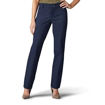 Image of Lee Women&#039;s Wrinkle Free Relaxed Fit Straight Leg Pant, Imperial Blue, 16 Long