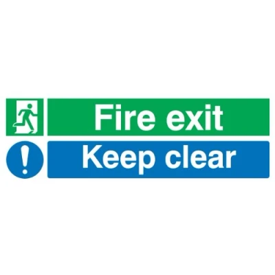 Image of Signs &amp; Labels Fire Exit Keep Clear Sign Rigid Polypropylene 150mm x 450mm FFX05111R