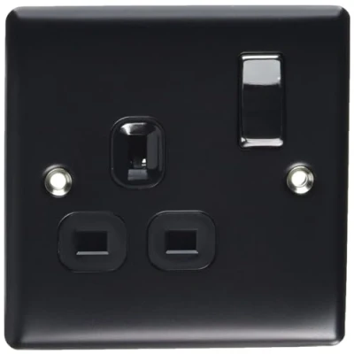 Image of BG Electrical nmb21b 1 Gang Metal Single Plug Socket Switch Matt Black