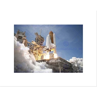 Image of Wee Blue Coo SPACE SHUTTLE ATLANTIS LAUNCHES FROM KSC BLACK FRAMED ART PRINT PICTURE B12X2420