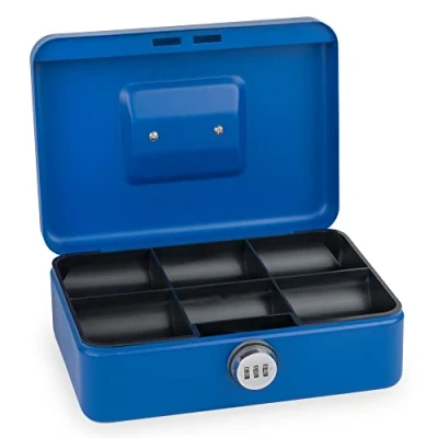 Image of Sax Cash Box with Combination Lock, Extra Strong 25 x 18 9 cm, Large, Blue, 0 823 14