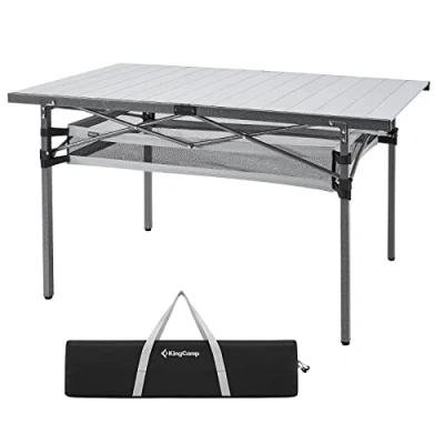 Image of KingCamp Folding Camping Table with Storage Aluminum Portable 136x70cm Foldable Picnic Roll up Top Carry Bag Fold for Outdoor Garden Cooking BBQ Hold to 80kg